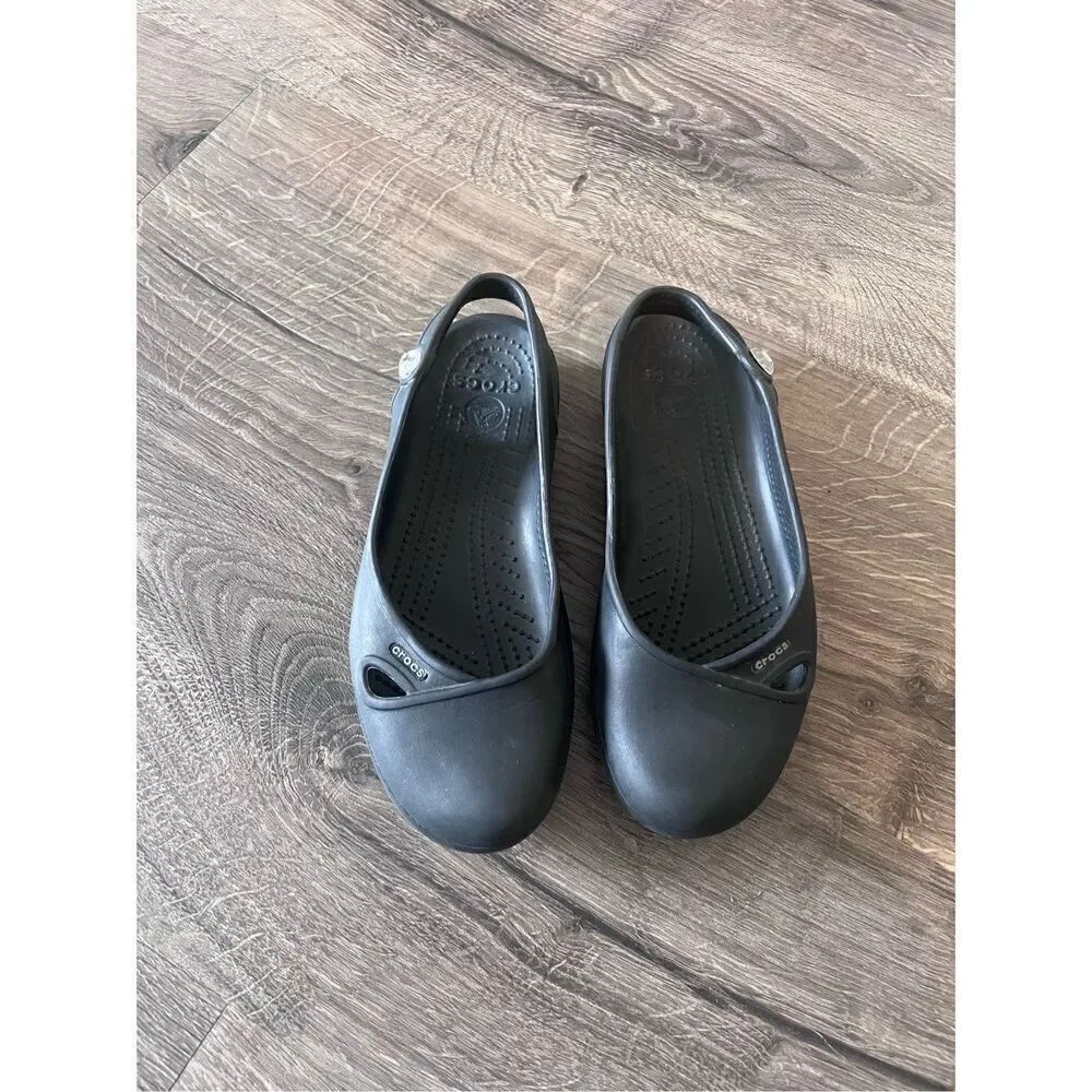 Crocs Women’s Size 6 Black Ballerina Flats Slingback Loafers Rhinestone